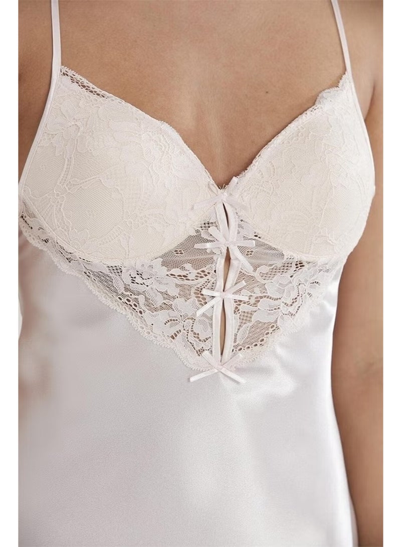 pierre cardin 680 Women's Rope Strap Satin Nightgown-Ecru - Image 3